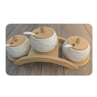 SET ORGANIZADOR CONDIMENTERO DE 2 NIVELES ESTILO NATURAL 4 PIEZAS