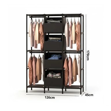 ROPERO COLGADOR MULTIFUNCIONAL ORGANIZADOR DE ROPA 3 CUERPOS NEGRO - 4
