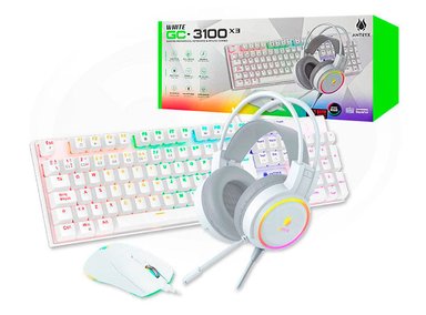 KIT GAMING ANTRYX GC-3100 X3 WHITE, TECLADO SWITCH BLUE, MOUSE, AURICULAR - 1