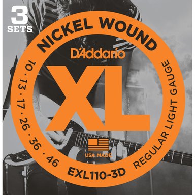 D'ADDARIO EXL110 REGULAR LIGHT MULTI-PACK XL NICKEL WOUND ELECTRIC GUITAR STRINGS (6-STRING SET, 10 - 46, 3-PACK)