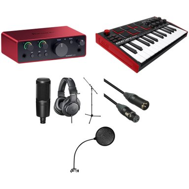 FOCUSRITE SCARLETT SOLO USB-C AUDIO INTERFACE (4TH GENERATION) KIT WITH MIDI CONTROLLER KEYBOARD, MIC, MIC STAND, HEADPHONES