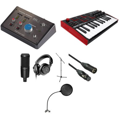 SOLID STATE LOGIC SSL 2 USB-C AUDIO INTERFACE KIT WITH MIDI CONTROLLER KEYBOARD, MIC, MIC STAND, HEADPHONES