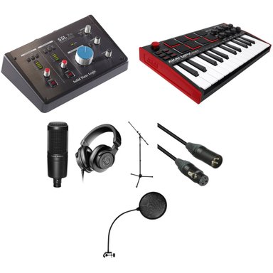 SOLID STATE LOGIC SSL 2+ USB-C AUDIO/MIDI INTERFACE KIT WITH MIDI CONTROLLER KEYBOARD, MIC, MIC STAND, HEADPHONES
