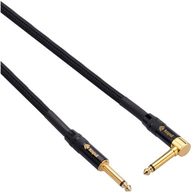 KOPUL STUDIO ELITE 4000B SERIES 1/4' MALE RIGHT-ANGLE TO 1/4' MALE INSTRUMENT CABLE WITH BRAIDED MESH JACKET (1.5')