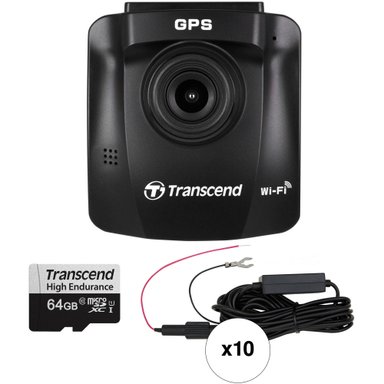 CÁMARA TRANSCEND DRIVEPRO 230 1080P DASH CON HARDWIRE POWER CABLE Y 64GB MICROSD CARD PACK X10
