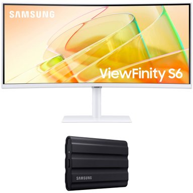 MONITOR SAMSUNG 34" VIEWFINITY S65TC 1440P CURVED ULTRAWIDE 4TB T7 SHIELD PORTABLE SSD KIT WARM WHITE BLACK - 1