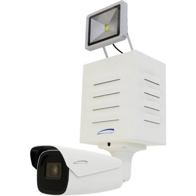 CÁMARA SPECO TECHNOLOGIES DD2 OUTDOOR DIGITAL DETERRENT ALERT BOX CON 4MP NETWORK BULLET FLOODLIGHT Y SIREN