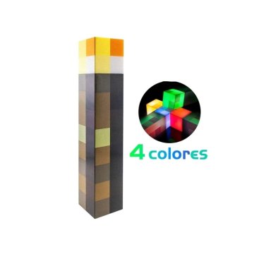 LAMPARA ANTORCHA MULTICOLOR LED 4 COLORES TIPO MINECRAFT