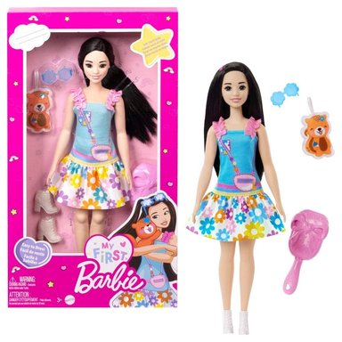 MUÑECA MI PRIMERA BARBIE CABELLO NEGRO CON FALDA DE FLORES - 1