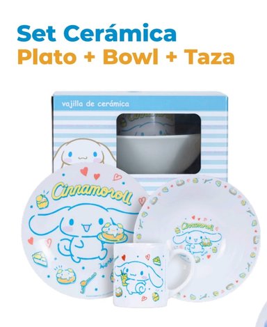 SET CERÁMICA 3 PIEZAS SCOOL BLANCO BOWL PLATO Y TAZA