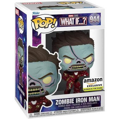 FIGURA FUNKO POP! WHAT IF - IRON MAN ZOMBIE #944 BRILLA EN LA OSCURIDAD STICKER OFICIAL AMAZON EXCLUSIVO - 1