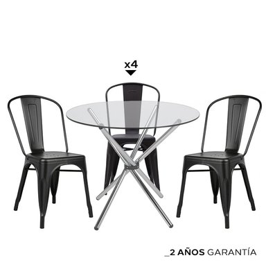 ZIYAZ COMBO RAUNY DA90 1LY + 4 SILLAS VINTAGE NEGRO