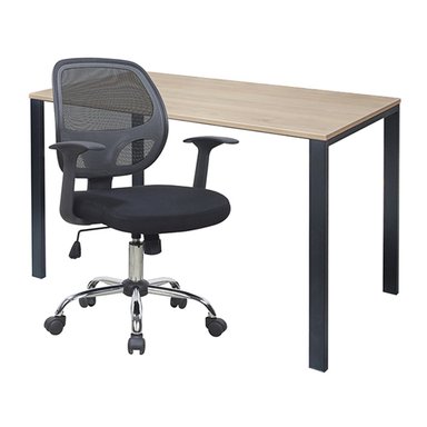 ZIYAZ COMBO 1 ESCRITORIO KRONA 120X60 ROVERE BASE NEGRO + 1 SILLA ALMIRA GIRATORIA