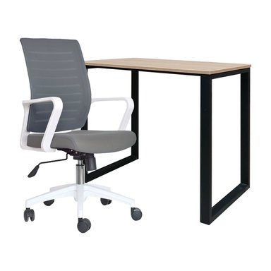 ZIYAZ COMBO 1 ESCRITORIO OH 120X60X74 ROVERE B/NEGRO + 1 SILLA CASTRO GRIS