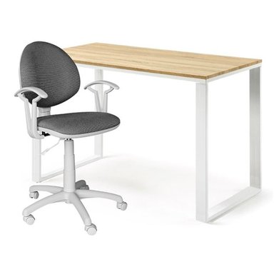 ZIYAZ COMBO 1 ESCRITORIO OH 90X50 ROVERE B/BLANCO + 1 SILLA SMART LUX TAPIZ GRIS