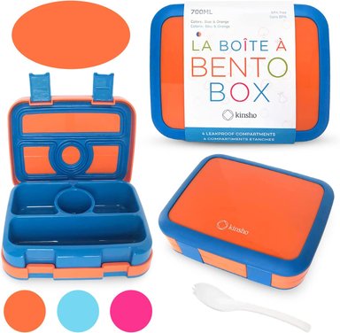 LONCHERA BENTO INFANTIL PARA NIÑOS DE 3 A 5 AÑOS CON TAPA SEGURA NARANJA