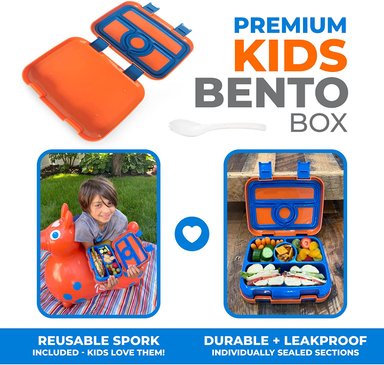 LONCHERA BENTO INFANTIL PARA NIÑOS DE 3 A 5 AÑOS CON TAPA SEGURA NARANJA - 2