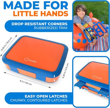 LONCHERA BENTO INFANTIL PARA NIÑOS DE 3 A 5 AÑOS CON TAPA SEGURA NARANJA - 3