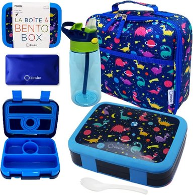 LONCHERA BENTO CON BOLSA BOTELLA DE AGUA Y BOLSA DE HIELO PARA NIÑOS AZUL