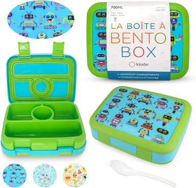 LONCHERA BENTO PARA NIÑOS PEQUEÑOS, 4 SECCIONES, TAPA SEGURA