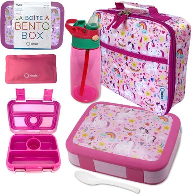 SET LONCHERA BENTO BOLSO DE AISLAMIENTO BOTELLA DE AGUA Y BOLSA DE HIELO ROSADO