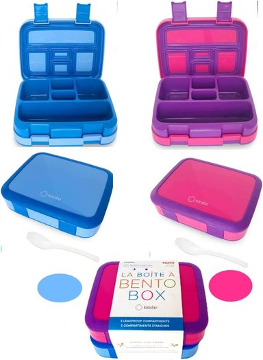 LONCHERA BENTO PARA NIÑOS Y NIÑAS 5 SECCIONES DE PORCIONES PAQUETE DE 2 UNIDADES