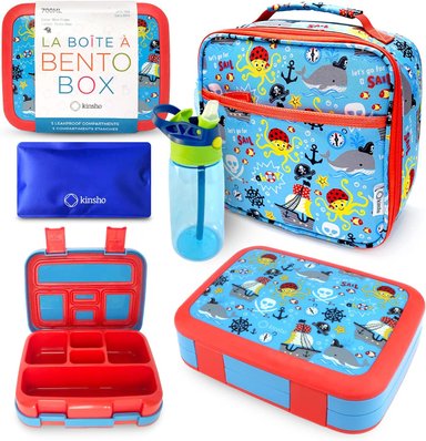 LONCHERA BENTO BOX BOLSA DE ALMUERZO AISLADA BOLSA DE HIELO Y BOTELLA DE AGUA PARA NIÑOS AZUL