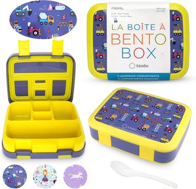 LONCHERA BENTO PARA NIÑOS PEQUEÑOS 5 SECCIONES DE PORCIONES TAPA SEGURA AMARILLO