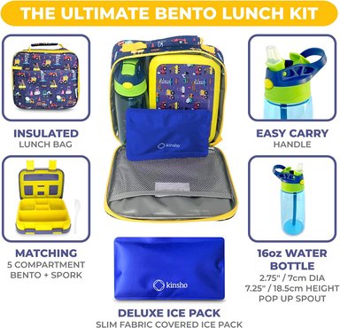 LONCHERA BENTO BOX BOLSA DE ALMUERZO AISLADA BOLSA DE HIELO Y BOTELLA DE AGUA PARA NIÑOS AMARILLO - 2