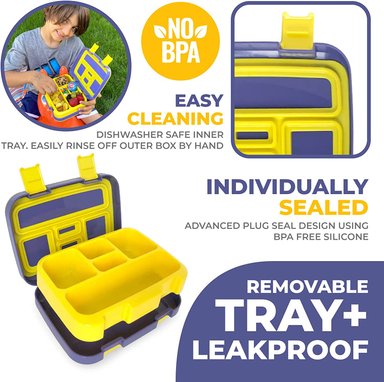 LONCHERA BENTO BOX BOLSA DE ALMUERZO AISLADA BOLSA DE HIELO Y BOTELLA DE AGUA PARA NIÑOS AMARILLO - 4