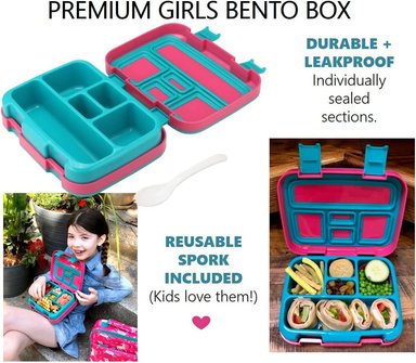 LONCHERA BENTO INFANTIL 5 SECCIONES PARA CONTROL DE PORCIONES ROSADO - 2