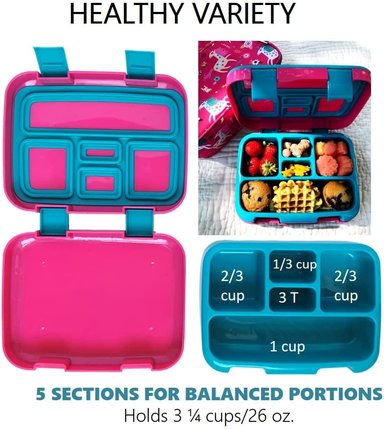 LONCHERA BENTO INFANTIL 5 SECCIONES PARA CONTROL DE PORCIONES ROSADO - 5
