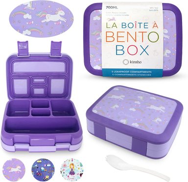 LONCHERA BENTO PARA NIÑOS Y NIÑAS 5 SECCIONES DE PORCIONES MORADO