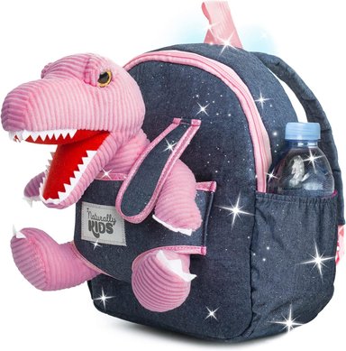 MOCHILA NATURALLY KIDS ROSA T-REX PARA NIÑOS Y NIÑAS CON ANIMALES DE PELUCHE - REGALOS DE 3 4 5 AÑOS MEDIANA