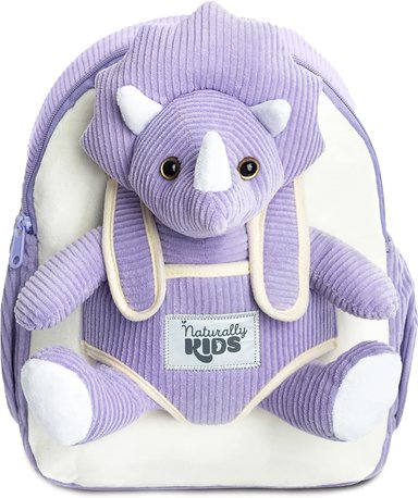 MOCHILA NATURALLY KIDS TRICERATOPS MORADO PARA NIÑOS Y NIÑAS CON ANIMALES DE PELUCHE - REGALOS DE 3 4 5 AÑOS MEDIANA