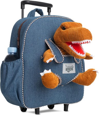 MOCHILA NATURALLY KIDS BOLE T-REX PARA NIÑOS Y NIÑAS CON ANIMALES DE PELUCHE - REGALOS DE 3 4 5 AÑOS BOLSA CON RUEDAS