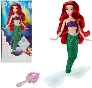 DISNEY STORE MUÑECA OFICIAL DE LA PRINCESA ARIEL, LA SIRENITA Y ACCESORIOS,POSABLE EN TRAJE BRILLANTE, PARA NIÑOS DE 3 AÑOS A MAS