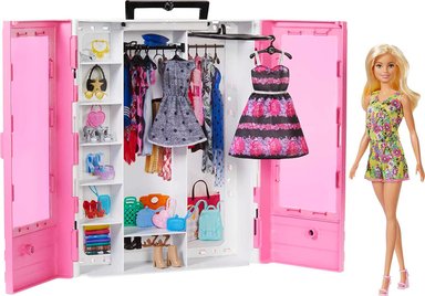 BARBIE FASHIONISTAS ULTIMATE CLOSET - JUGUETE PORTÁTIL DE MODA CON MUÑECA, ROPA, ACCESORIOS Y PERCHAS,PARA NIÑOS DE 3 A 8 AÑOS
