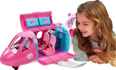 BARBIE JUEGO DE AVIONES, DREAMPLANE CON MÁS DE 15 ACCESORIOS,INCLUYENDO CACHORRO,CARRITO DE APERITIVOS,ASIENTOS RECLINABLES Y MÁS