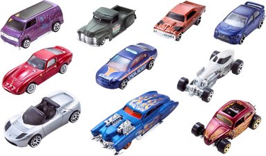 HOT WHEELS JUEGO DE 10 AUTOS Y CAMIONES EN ESCALA 1:64, DE CARRERA, SEMI,DE RESCATE O DE CONSTRUCCIÓN (LOS ESTILOS PUEDEN VARIAR)