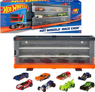 HOT WHEELS ESTUCHE DE CARRERAS CON 8 AUTOS,PANTALLA INTERACTIVA Y ALMACENAMIENTO PARA 12 AUTOS A ESCALA1:64,SE CONECTA A LA PISTA