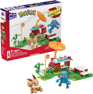 POKÉMON MEGA JUEGO DE CONSTRUCCIÓN DE FIGURAS DE ACCIÓN, PICNIC POKÉMON CON 193 PIEZAS, 2 PERSONAJES POSIBLES, EEVEE Y RIOLU
