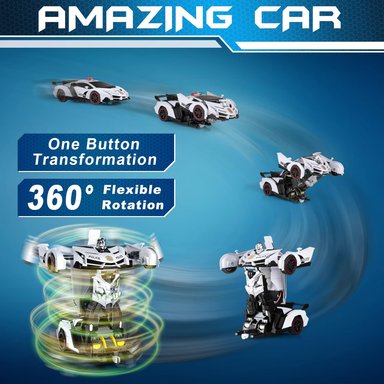 COCHE DE CONTROL REMOTO FDJ: TRANSFORMABLE,DEFORMACIÓN DE UN BOTÓN A ROBOT CON LUZ INTERMITENTE,COCHE DE POLICÍA,ROTACIÓN DE 360° - 5