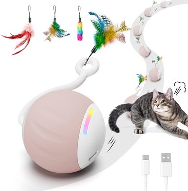 JUGUETE GATO PELOTA CON LUCES LED Y PLUMAS GOGODOGYA CONTROL TACTIL