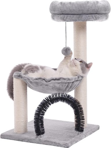 HOOPET TORRE DE 27.8 PULGADAS PARA GATOS, ÁRBOL DE VARIOS NIVELES CON POSTES PARA RASCAR, CANASTA DE FELPA CON BOLA COLGANTE