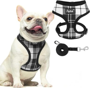 SET COMPRA FACIL PUPTECK ARNÉS Y CORREA DE MALLA SUAVE CHALECO ACOLCHADO CÓMODO SIN TIRONES BLANCO Y NEGRO S