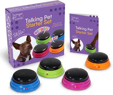 SET PERROS COMPRA FACIL HUNGER FOR WORDS TALKING PET STARTER - 4 PIEZAS DE BOTONES GRABABLES PARA ENSEÑA A TU PERRO A HABLAR