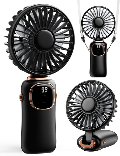 VENTILADOR PORTATIL COMPRA FACIL MANO COLDSKY 4000 MAH FUNCIONA PILAS 3 EN 1 MULTIFUNCION PANTALLA DIGITAL 90° BASE NEGRO