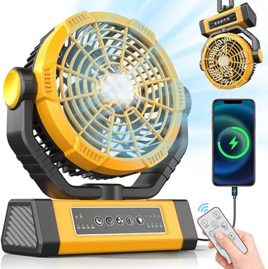 VENTILADOR COMPRA FACIL CAMPING 3 EN 1 FRIZCOL-RECARGABLE-POR BATERÍA 20000 MAH 9" (60 HORAS) USB LUZ CONTROL REMOTO