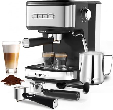 CAFETERA COMPRA FACIL EMPSTORM ESPRESSO MACHINE 20 BAR VAPORIZADOR LECHE,SEMIAUTOMÁTICA TANQUE AGUA EXTRAÍBLE 1,5L,CAPUCHINO
